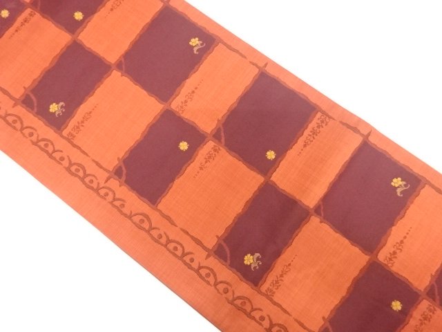 JAPANESE KIMONO / FLOWER PATTERN WOVEN AN IRREGULAR LATTICE FUKURO OBI